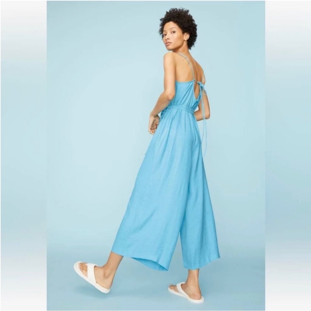 h & m light blue linen jumpsuit
